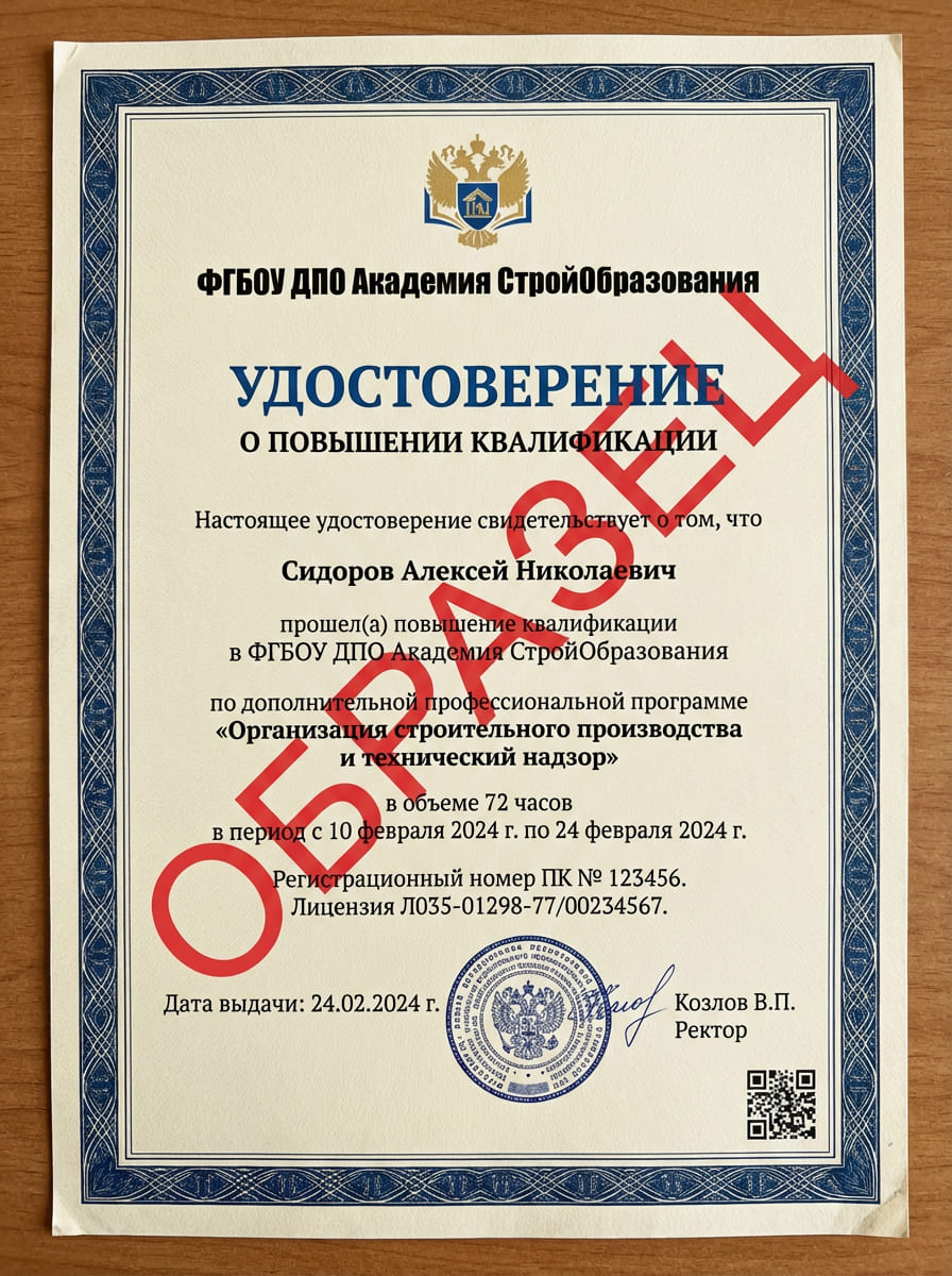 Удостоверение о повышении квалификации
